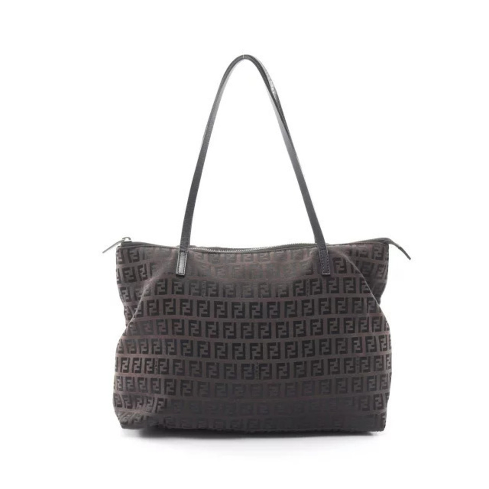 Fendi Zucchino Tote Bag Canvas Leather Brown Black